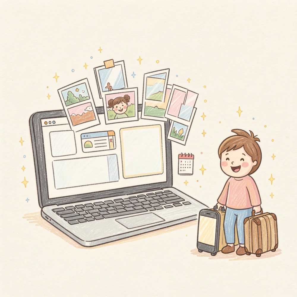 Ảnh tự bay từ điện thoại xếp gọn lên một website thân thiện, có lịch và khách vui vẻ